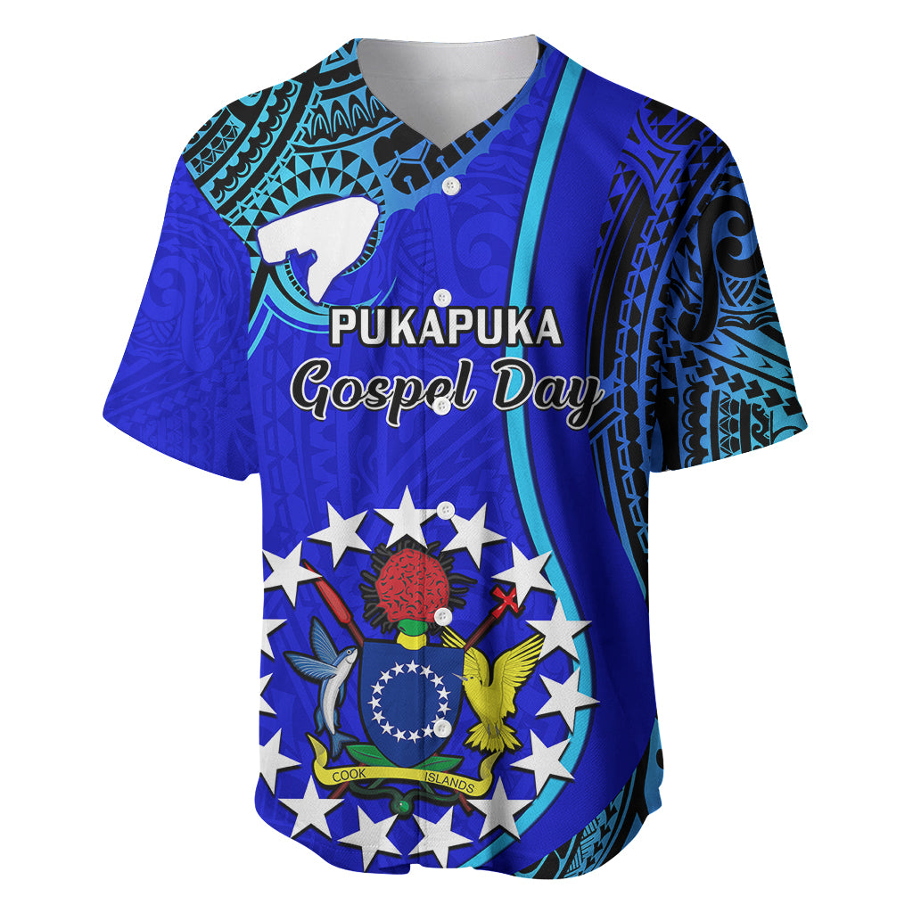 8 December Pukapuka Island Gospel Day Baseball Jersey Cook Islands Tribal Pattern LT14 Blue - Polynesian Pride