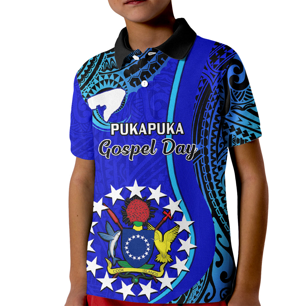 8 December Pukapuka Island Gospel Day Kid Polo Shirt Cook Islands Tribal Pattern LT14 Kid Blue - Polynesian Pride