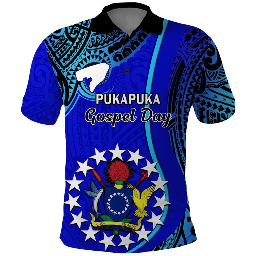 8 December Pukapuka Island Gospel Day Polo Shirt Cook Islands Tribal Pattern LT14 Blue - Polynesian Pride