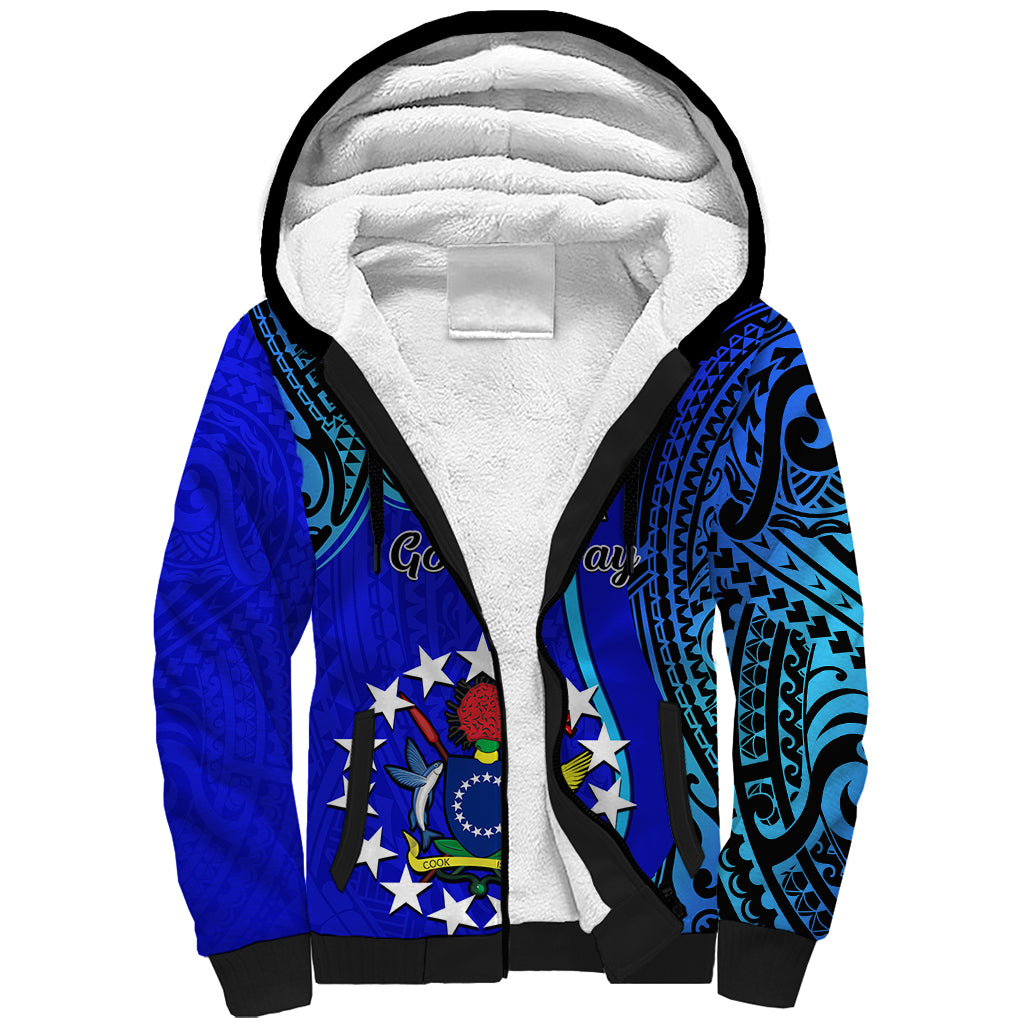 8 December Pukapuka Island Gospel Day Sherpa Hoodie Cook Islands Tribal Pattern LT14 Unisex Blue - Polynesian Pride