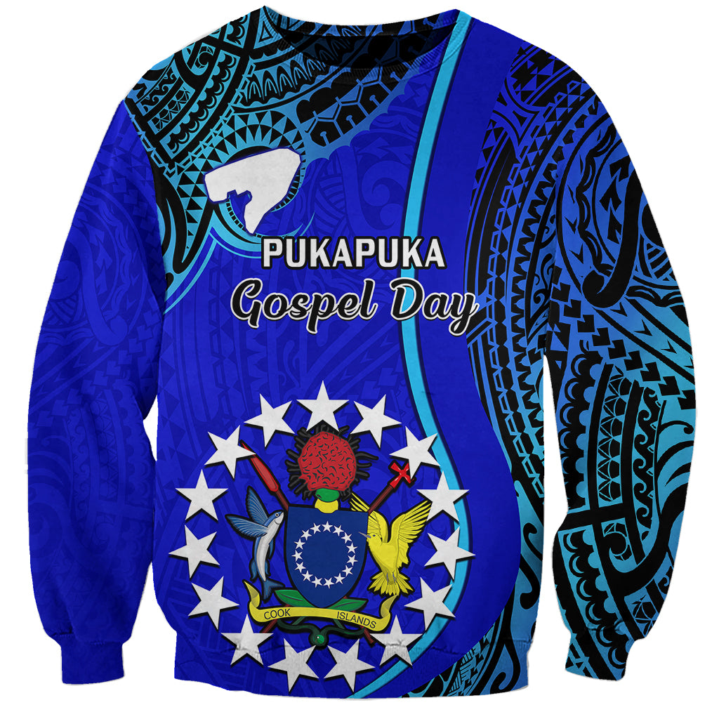 8 December Pukapuka Island Gospel Day Sweatshirt Cook Islands Tribal Pattern LT14 Unisex Blue - Polynesian Pride