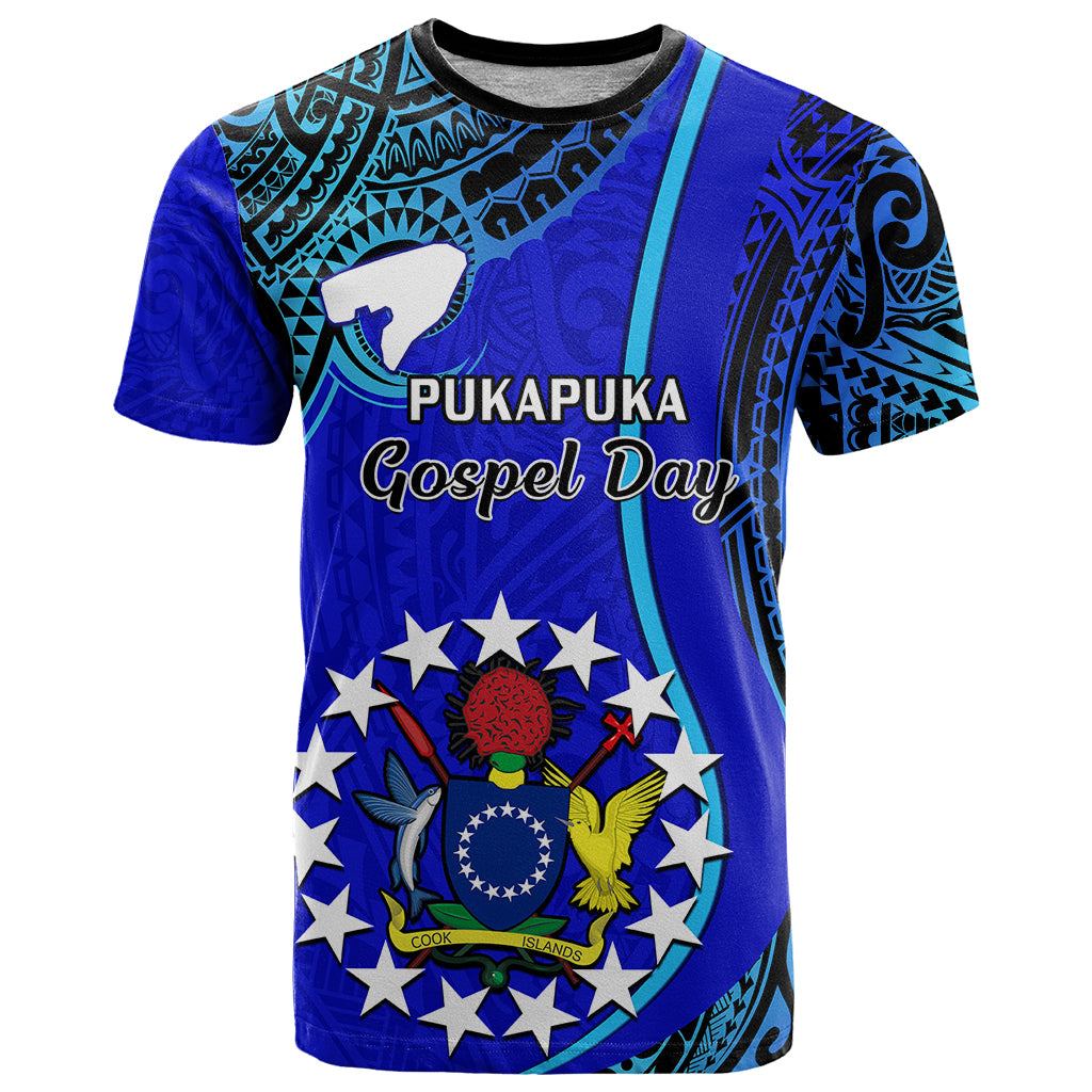 8 December Pukapuka Island Gospel Day T Shirt Cook Islands Tribal Pattern LT14 Blue - Polynesian Pride
