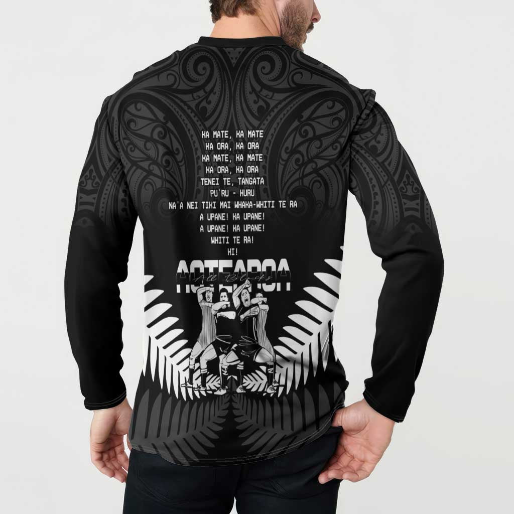 New Zealand Silver Fern Rugby Button Sweatshirt Haka Dance With Aotearoa Maori Pattern