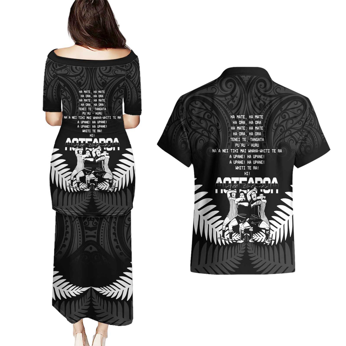 New Zealand Silver Fern Rugby Couples Matching Puletasi and Hawaiian Shirt Haka Dance With Aotearoa Maori Pattern