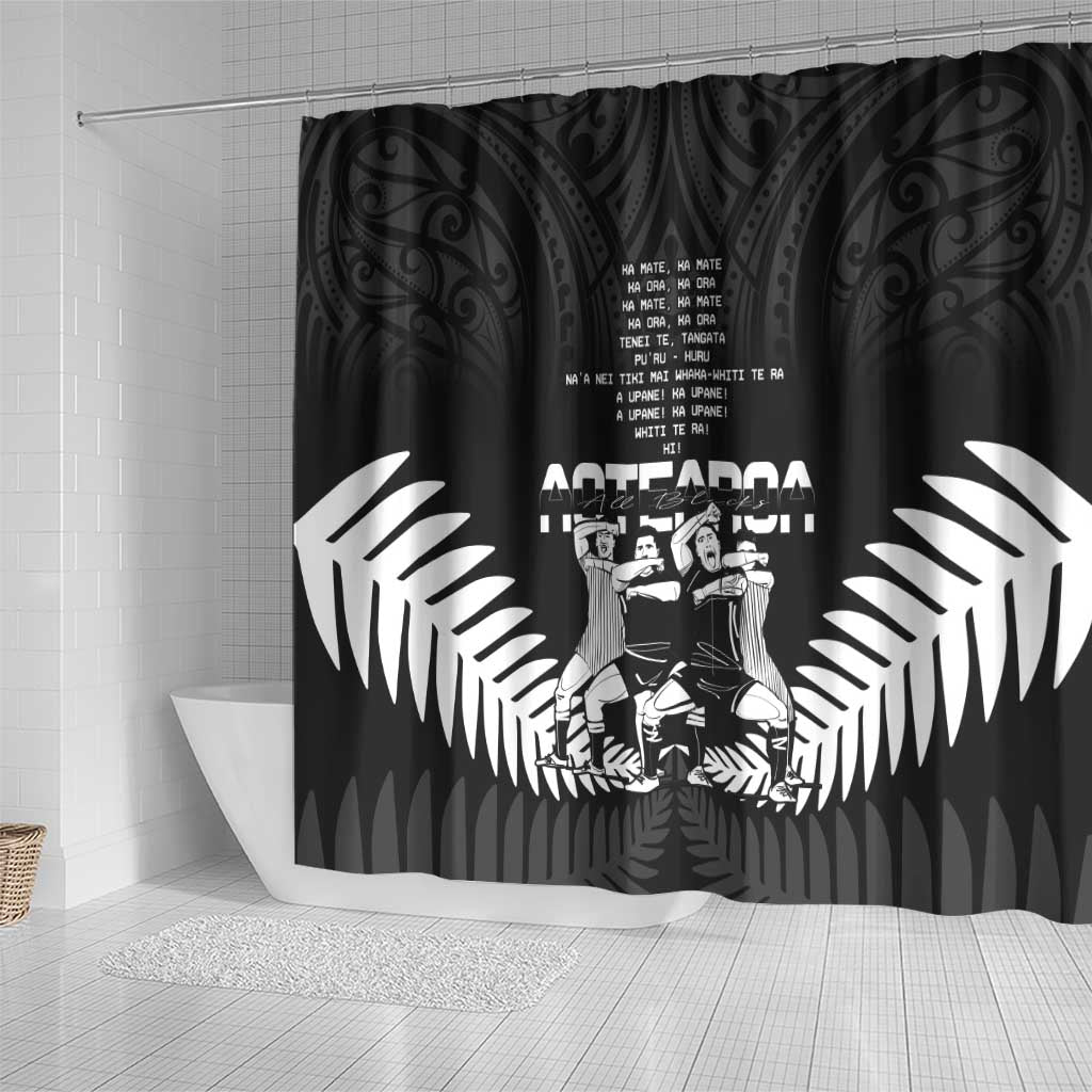 New Zealand Silver Fern Rugby Shower Curtain Haka Dance With Aotearoa Maori Pattern