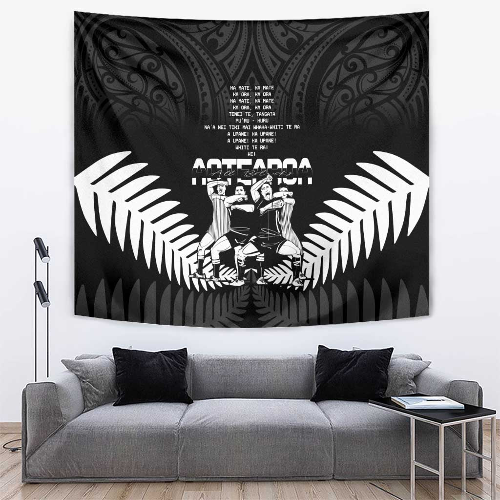 New Zealand Silver Fern Rugby Tapestry Haka Dance With Aotearoa Maori Pattern