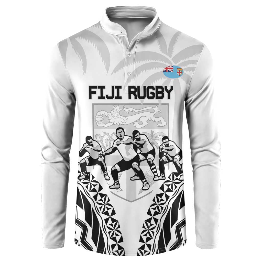 Fiji Tapa Rugby Button Sweatshirt Cibi Dance With Fijian Pattern