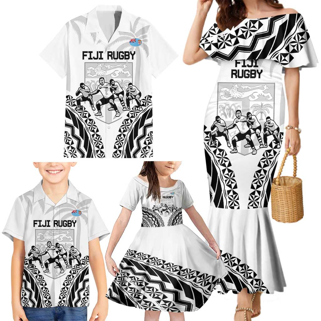 Fiji Tapa Rugby Family Matching Mermaid Dress and Hawaiian Shirt Cibi Dance With Fijian Pattern