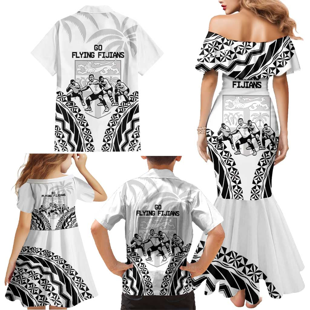 Fiji Tapa Rugby Family Matching Mermaid Dress and Hawaiian Shirt Cibi Dance With Fijian Pattern