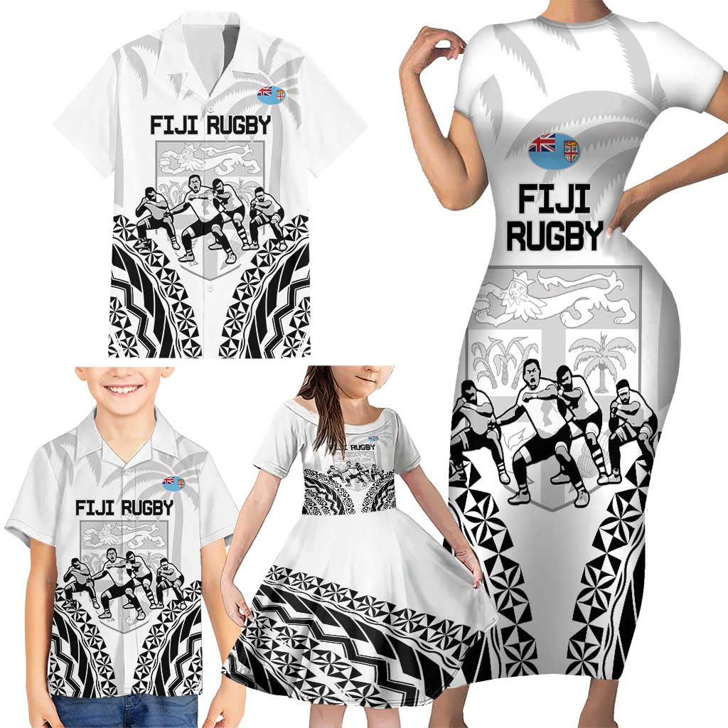 Fiji Tapa Rugby Family Matching Short Sleeve Bodycon Dress and Hawaiian Shirt Cibi Dance With Fijian Pattern