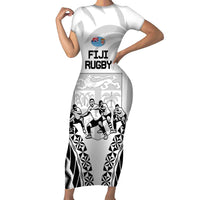 Fiji Tapa Rugby Family Matching Short Sleeve Bodycon Dress and Hawaiian Shirt Cibi Dance With Fijian Pattern