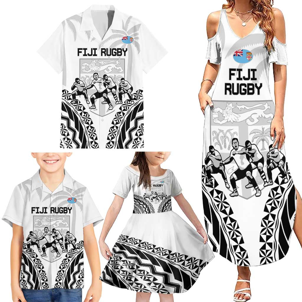 Fiji Tapa Rugby Family Matching Summer Maxi Dress and Hawaiian Shirt Cibi Dance With Fijian Pattern