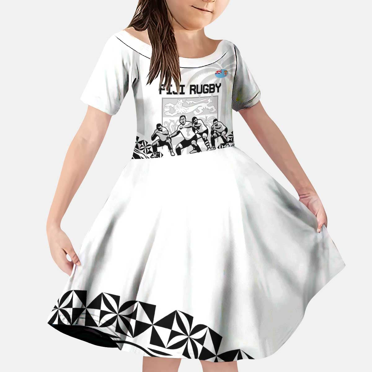 Fiji Tapa Rugby Kid Short Sleeve Dress Cibi Dance With Fijian Pattern