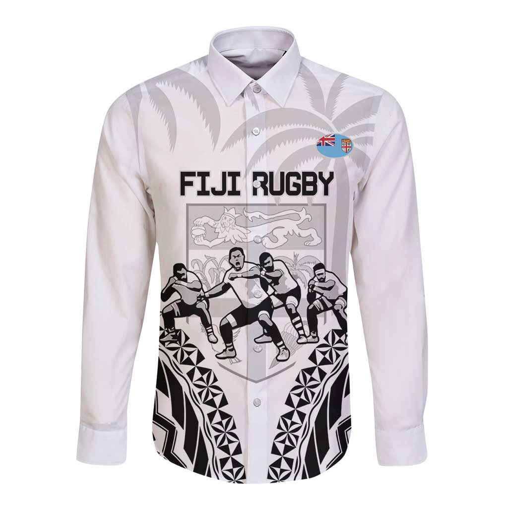 Fiji Tapa Rugby Long Sleeve Button Shirt Cibi Dance With Fijian Pattern