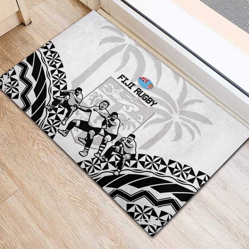 Fiji Tapa Rugby Rubber Doormat Cibi Dance With Fijian Pattern