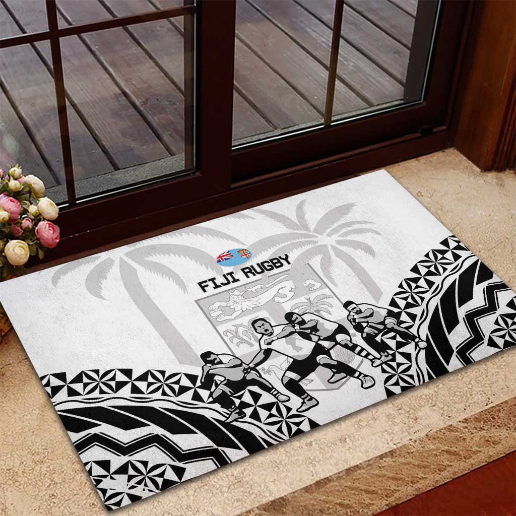 Fiji Tapa Rugby Rubber Doormat Cibi Dance With Fijian Pattern