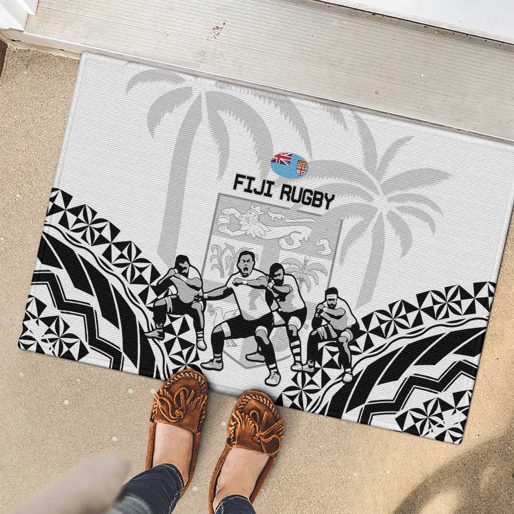 Fiji Tapa Rugby Rubber Doormat Cibi Dance With Fijian Pattern
