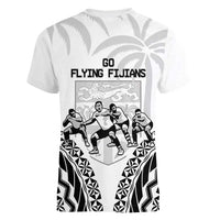Fiji Tapa Rugby Women V-Neck T-Shirt Cibi Dance With Fijian Pattern