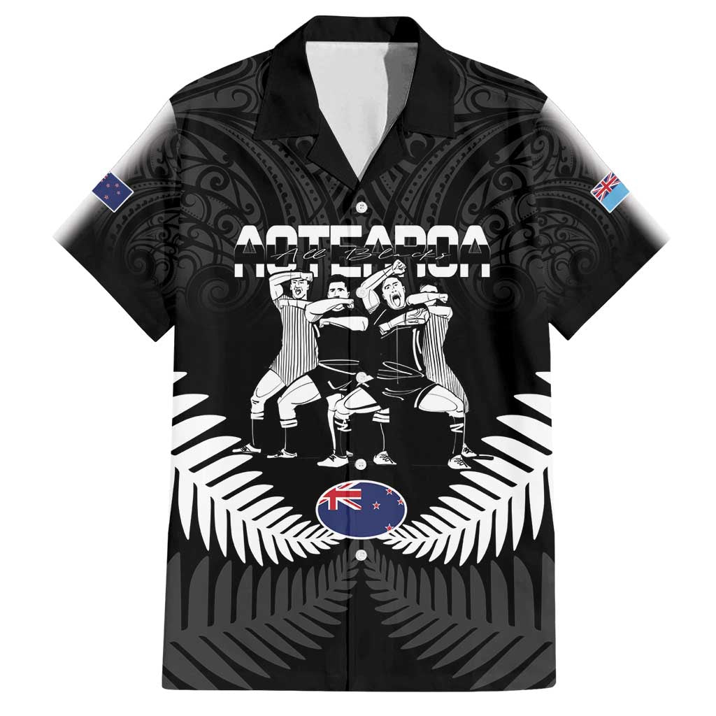 New Zealand And Fiji Tapa Rugby Family Matching Long Sleeve Bodycon Dress and Hawaiian Shirt Haka Dance Mix Cibi Dance Together