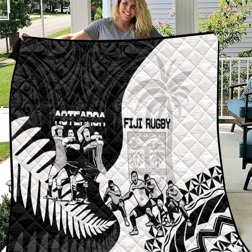 New Zealand And Fiji Tapa Rugby Quilt Haka Dance Mix Cibi Dance Together