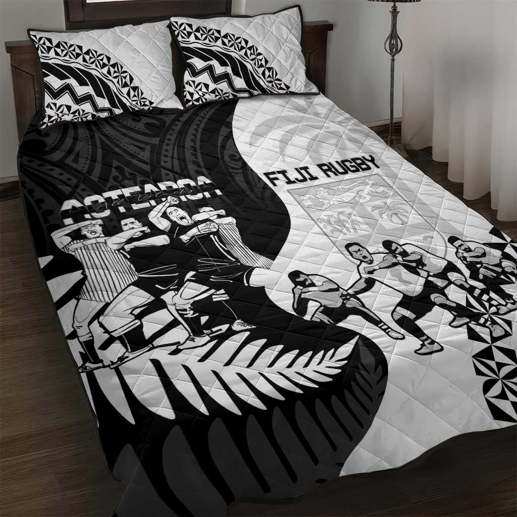 New Zealand And Fiji Tapa Rugby Quilt Bed Set Haka Dance Mix Cibi Dance Together