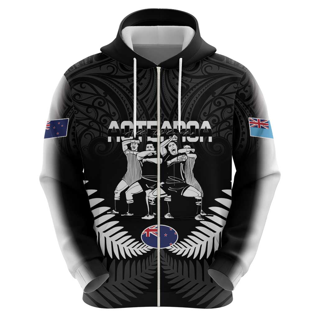 New Zealand And Fiji Tapa Rugby Zip Hoodie Haka Dance Mix Cibi Dance Together