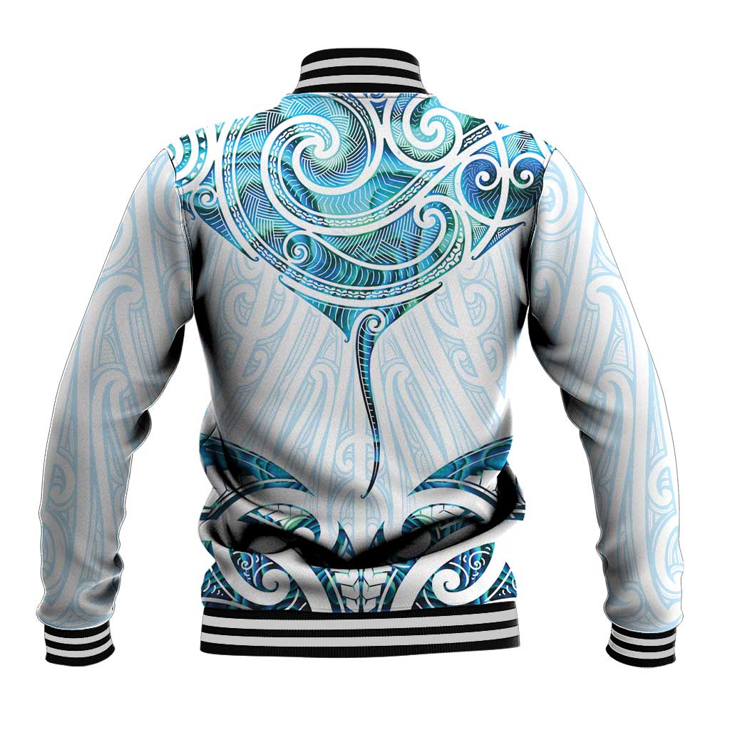 New Zealand Manta Ray Tattoo Baseball Jacket Aotearoa Maori Haehae Paua Shell - Polynesian Pride