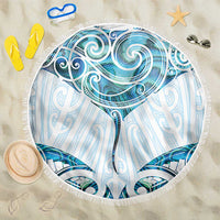 New Zealand Manta Ray Tattoo Beach Blanket Aotearoa Maori Haehae Paua Shell LT14 One Size 150cm White - Polynesian Pride