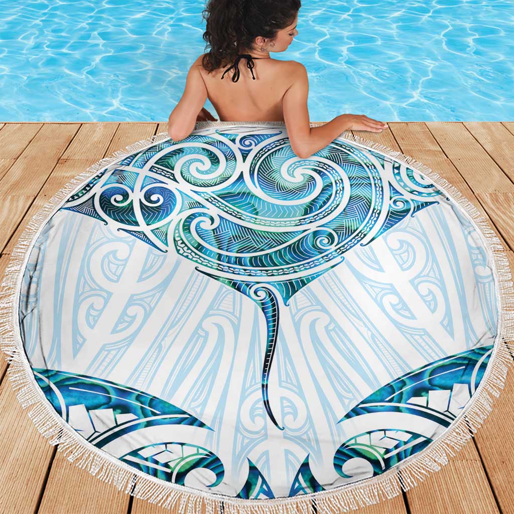 New Zealand Manta Ray Tattoo Beach Blanket Aotearoa Maori Haehae Paua Shell LT14 - Polynesian Pride