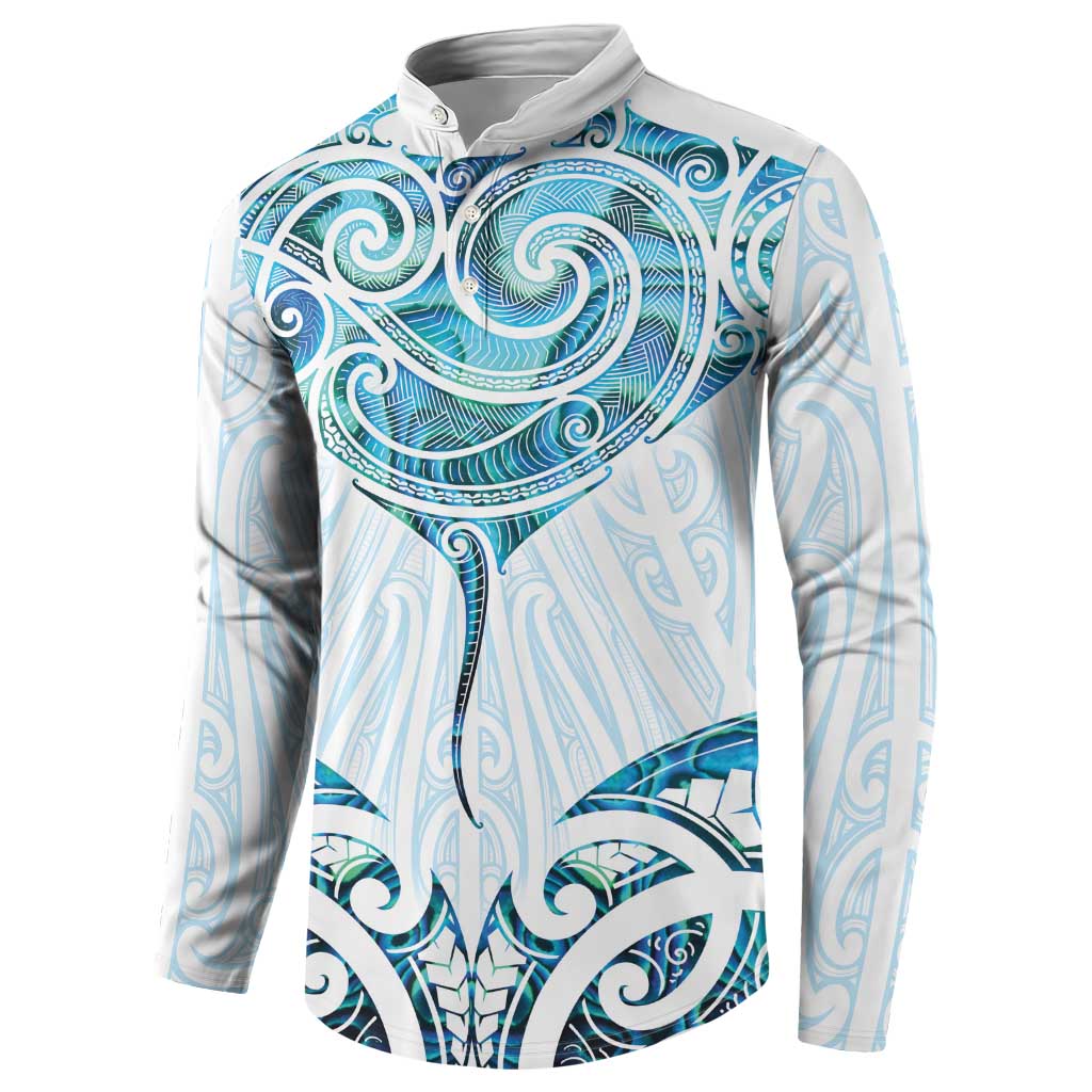 New Zealand Manta Ray Tattoo Button Sweatshirt Aotearoa Maori Haehae Paua Shell LT14 - Polynesian Pride