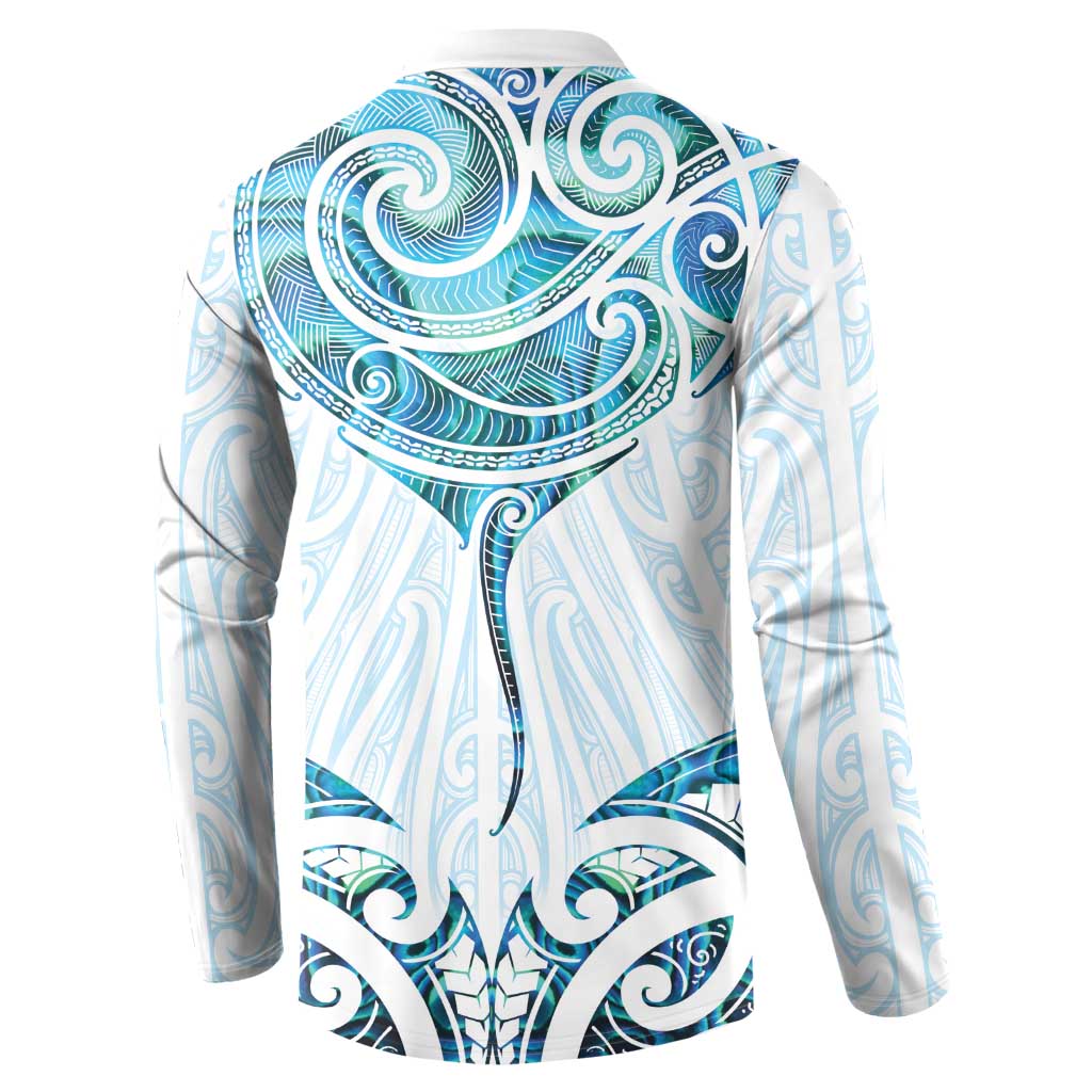 New Zealand Manta Ray Tattoo Button Sweatshirt Aotearoa Maori Haehae Paua Shell LT14 - Polynesian Pride