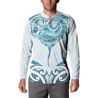 New Zealand Manta Ray Tattoo Button Sweatshirt Aotearoa Maori Haehae Paua Shell LT14 - Polynesian Pride