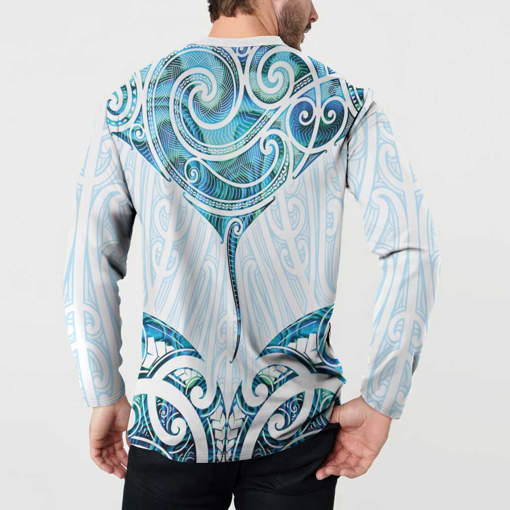 New Zealand Manta Ray Tattoo Button Sweatshirt Aotearoa Maori Haehae Paua Shell LT14 - Polynesian Pride