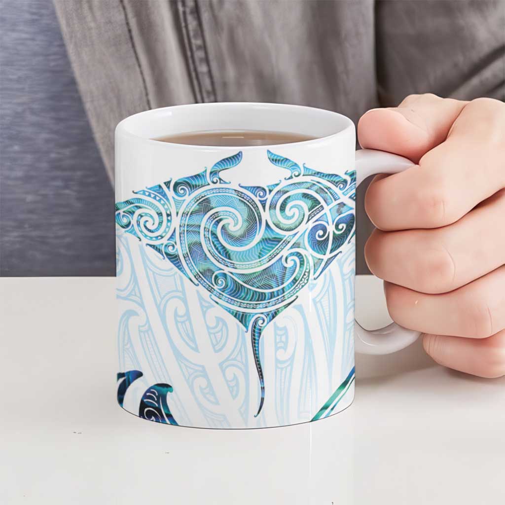 New Zealand Manta Ray Tattoo Ceramic Mug Aotearoa Maori Haehae Paua Shell - Polynesian Pride