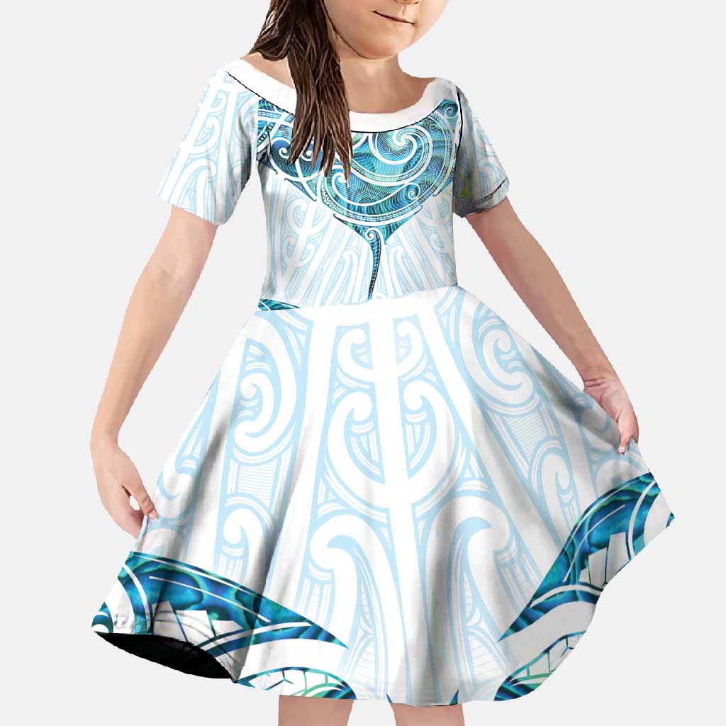 New Zealand Manta Ray Tattoo Family Matching Long Sleeve Bodycon Dress and Hawaiian Shirt Aotearoa Maori Haehae Paua Shell - Polynesian Pride