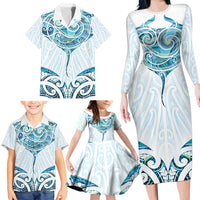 New Zealand Manta Ray Tattoo Family Matching Long Sleeve Bodycon Dress and Hawaiian Shirt Aotearoa Maori Haehae Paua Shell - Polynesian Pride