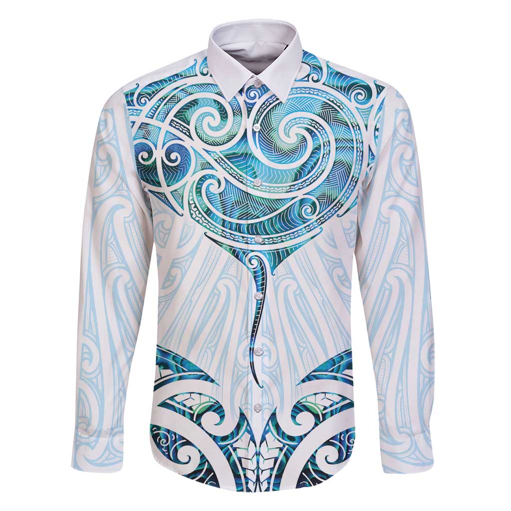 New Zealand Manta Ray Tattoo Family Matching Long Sleeve Bodycon Dress and Hawaiian Shirt Aotearoa Maori Haehae Paua Shell - Polynesian Pride