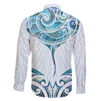 New Zealand Manta Ray Tattoo Family Matching Off The Shoulder Long Sleeve Dress and Hawaiian Shirt Aotearoa Maori Haehae Paua Shell - Polynesian Pride