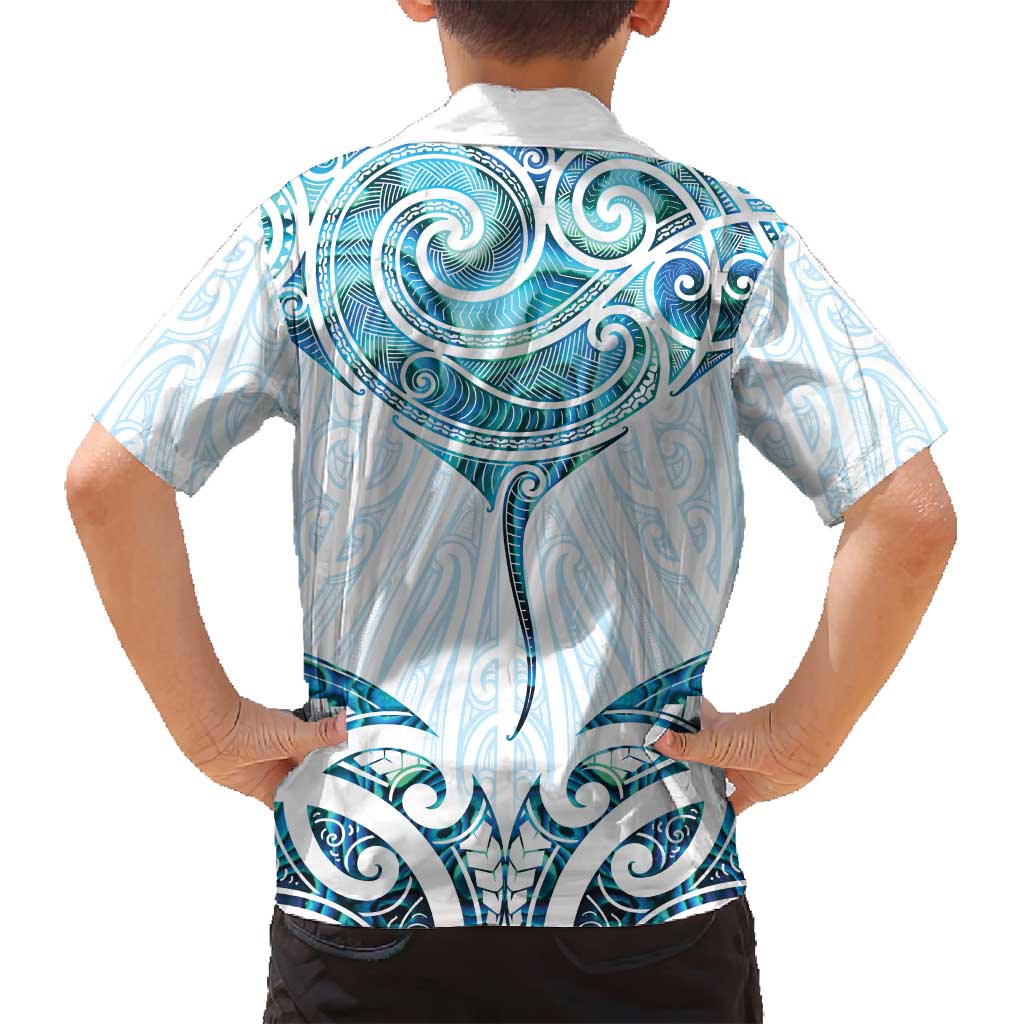 New Zealand Manta Ray Tattoo Family Matching Puletasi and Hawaiian Shirt Aotearoa Maori Haehae Paua Shell - Polynesian Pride
