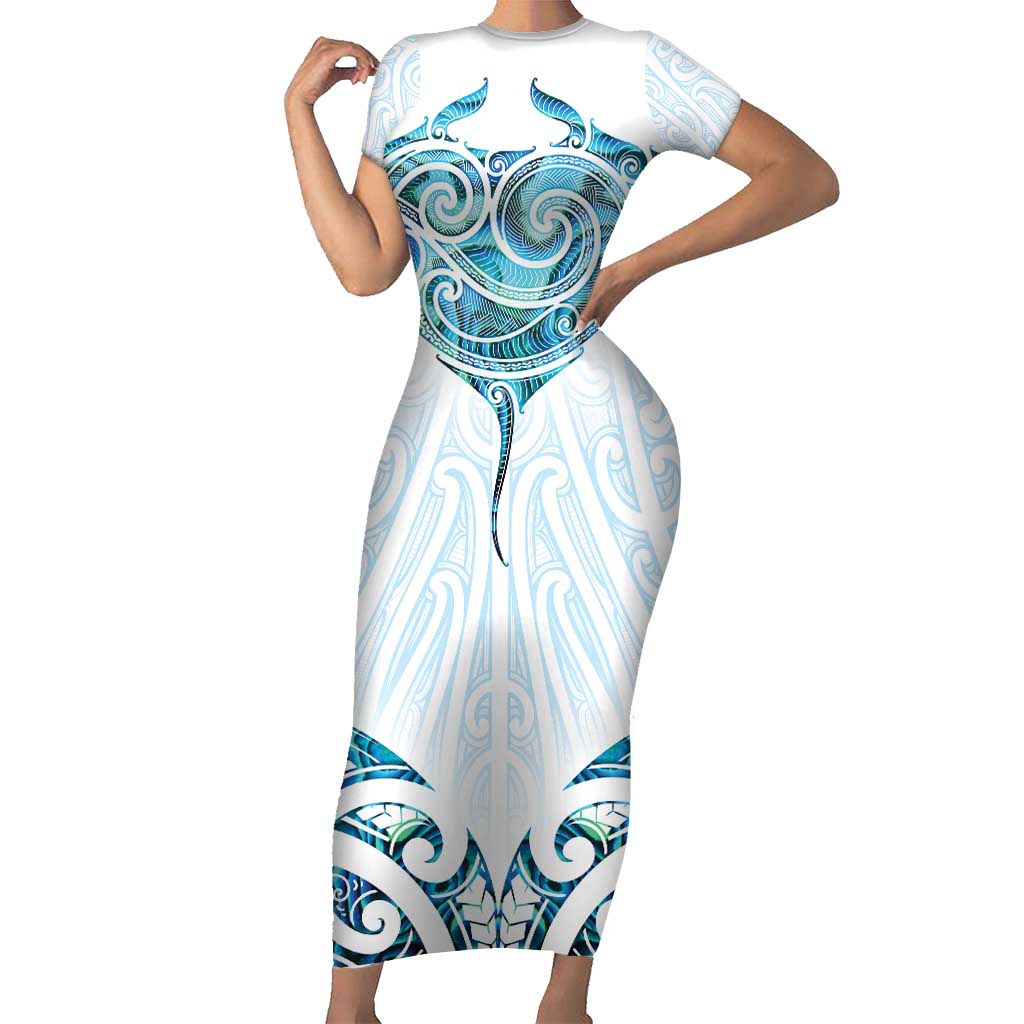 New Zealand Manta Ray Tattoo Family Matching Short Sleeve Bodycon Dress and Hawaiian Shirt Aotearoa Maori Haehae Paua Shell - Polynesian Pride