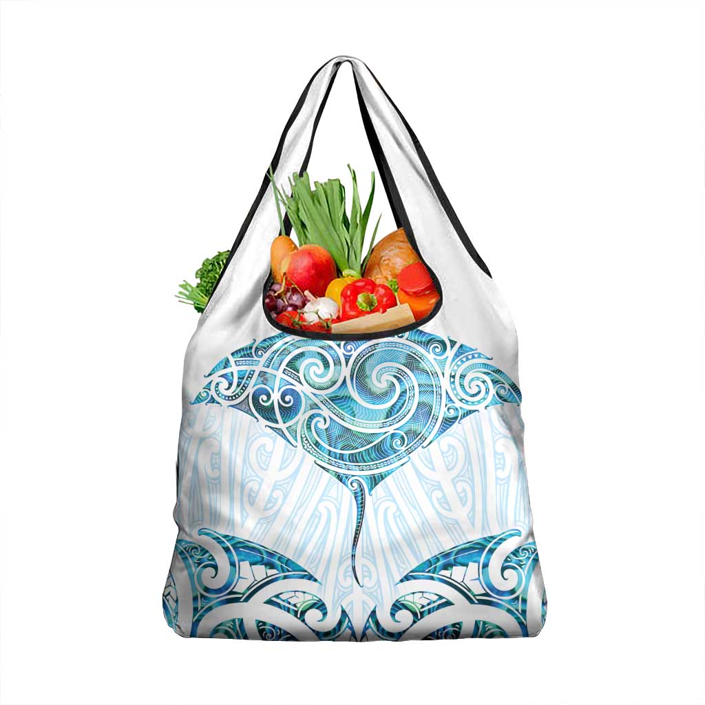 New Zealand Manta Ray Tattoo Grocery Bag Aotearoa Maori Haehae Paua Shell LT14 1-pack One Size White - Polynesian Pride