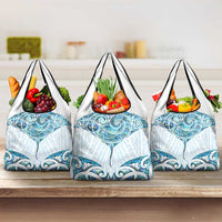 New Zealand Manta Ray Tattoo Grocery Bag Aotearoa Maori Haehae Paua Shell LT14 3-pack One Size White - Polynesian Pride