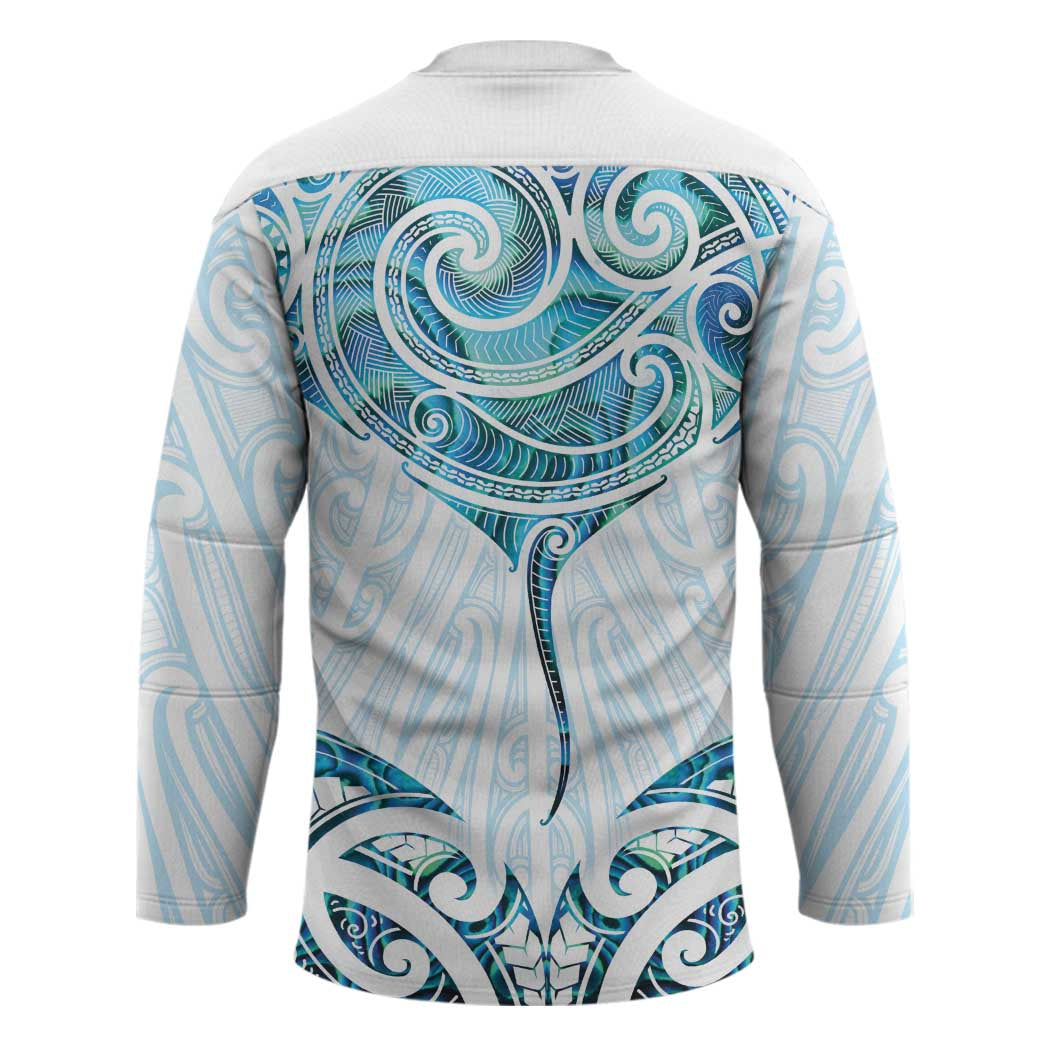 New Zealand Manta Ray Tattoo Hockey Jersey Aotearoa Maori Haehae Paua Shell - Polynesian Pride