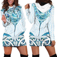 New Zealand Manta Ray Tattoo Hoodie Dress Aotearoa Maori Haehae Paua Shell - Polynesian Pride