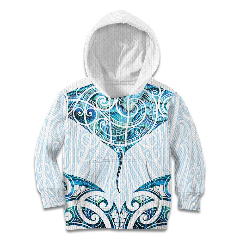 New Zealand Manta Ray Tattoo Kid Hoodie Aotearoa Maori Haehae Paua Shell - Polynesian Pride