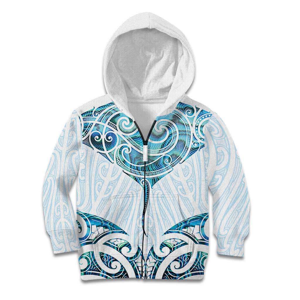 New Zealand Manta Ray Tattoo Kid Hoodie Aotearoa Maori Haehae Paua Shell - Polynesian Pride