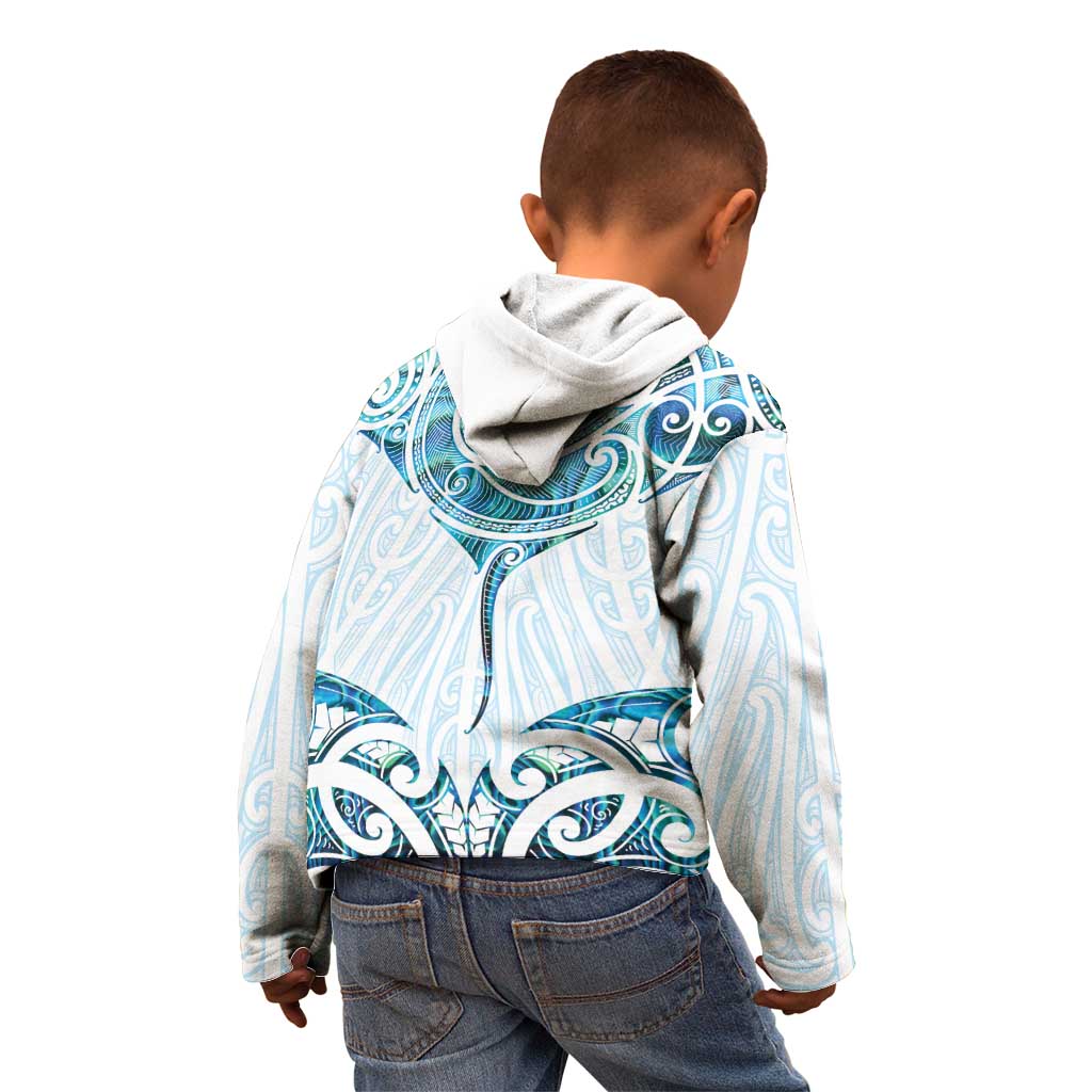 New Zealand Manta Ray Tattoo Kid Hoodie Aotearoa Maori Haehae Paua Shell - Polynesian Pride