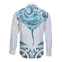 New Zealand Manta Ray Tattoo Long Sleeve Button Shirt Aotearoa Maori Haehae Paua Shell LT14 - Polynesian Pride