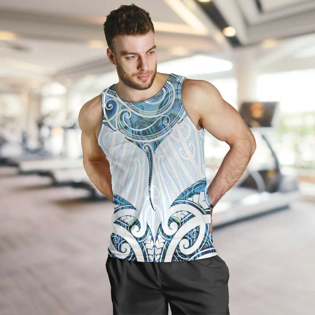 New Zealand Manta Ray Tattoo Men Tank Top Aotearoa Maori Haehae Paua Shell LT14 White - Polynesian Pride