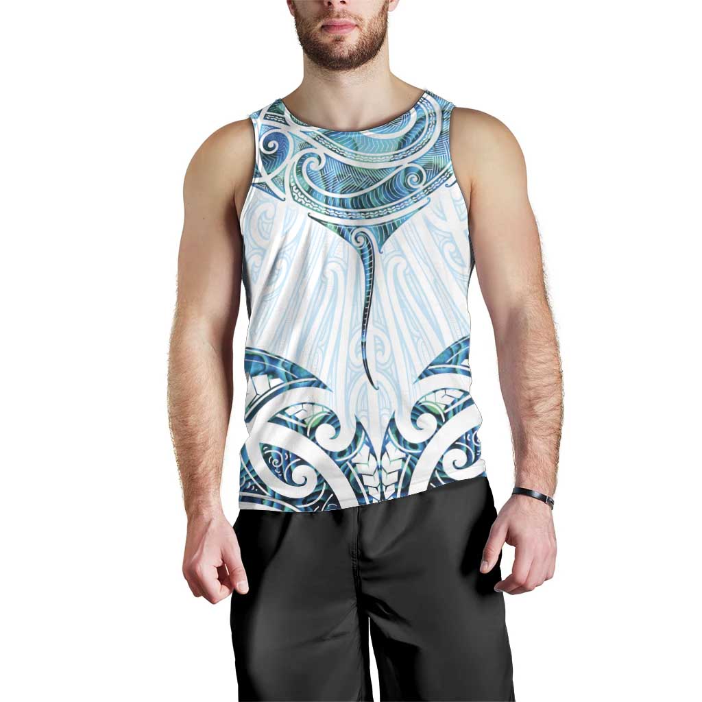 New Zealand Manta Ray Tattoo Men Tank Top Aotearoa Maori Haehae Paua Shell LT14 - Polynesian Pride